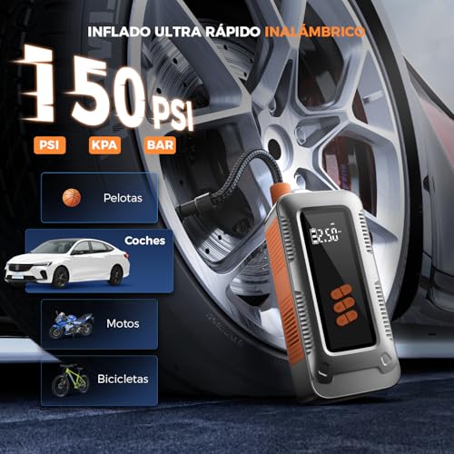HUSEYTA Fuente de alimentación de Arranque de Coche de 2500 A con compresor de Aire de 150 PSI, Caja de Arranque de Coche, arrancador de batería de portátil, Pantalla LCD, luz LED (Plata)