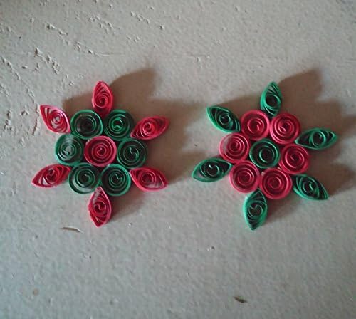 Set of 3 Red Green Quilled Circle Snowflake Ornaments