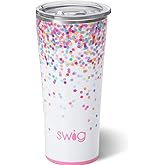 Swig Life 22oz Insulated Tumbler, Travel Coffee Tumbler with Lid, Cup Holder Friendly Travel Coffee Mug, Stainless Steel (Confetti)