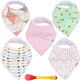 Baby Bandana Drool Bibs | Carrot Spoon – 5 Teething Bibs for Newborn Boys and Girls – Made of Natural Cotton and Soft Fleece - Unisex Patterns, Suitable as Baby Shower Gift Set (Unisex) by ILOVEM