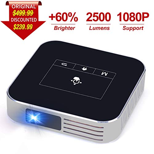 Projector Portable DLP 2500 Lumens 1080P Supported Video Projector 200″ Home Theater Outdoors Gaming Mini Projectors Bluetooth WiFi HDMI USB SD Built-in Stereo Speakers Screen Share (s, Black)