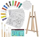 26-Piece Kids Canvas Painting Set - Arts and Crafts Easel Supplies Kit - Includes Wood Art Easel, Kid Canvases, Acrylic Paint, Kid Paint Brushes, Palette and More! Ages 5 and Up, by FyneArt