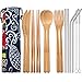 Blulu 2 Set Bamboo Utensils Travel Cutlery Set Flatware Set 7.8 Inches Bamboo Knife Fork Spoon Chopsticks, Stainless Steel Straight Straw Bent Straw with Clean Brush and Cloth Pouch