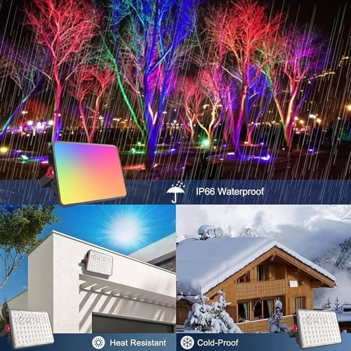 OUSIDE 2PCS 200W Reflector Led Exterior RGB, Luz de Inundación LED RGB, RGB Que Cambia de Color, IP65 a Prueba de Agua, Para Iluminación Escénica, Neón, Boda, Halloween, Navidad, Fiesta