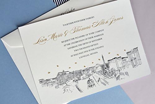 Las Vegas Destination Wedding Skyline Wedding Invitations Package (Sold in sets of 10 Invitations, RSVP Cards and Envelopes)