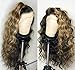 Yuan Water Wave Black Roots Ombre Blonde Synthetic Lace front Wig Two Tone Heat Resistant Fiber Hair for Black Women 24inch(1B/27#)