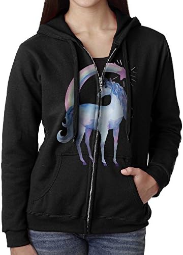 Female Watercolor Unicorn Rainbow Star Full Zip Hoodie Sweatshirt Fleece Pullover Hooded Shirts Pocket S