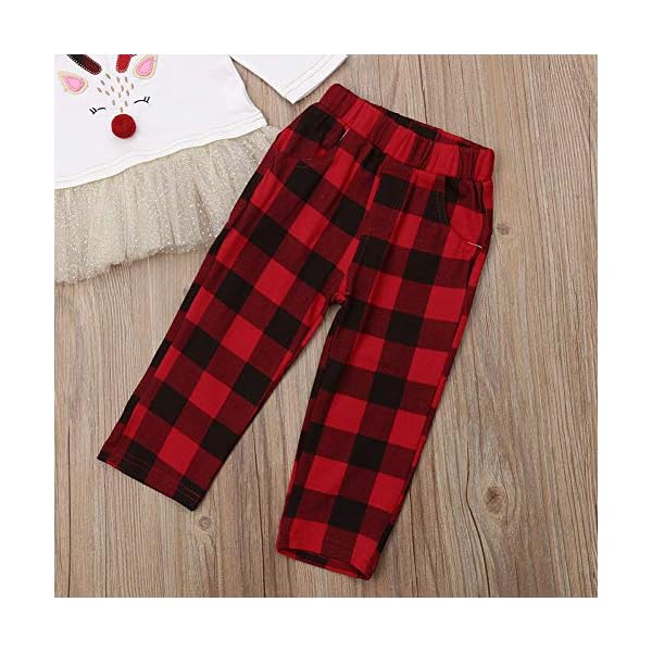Funny Toddler Girl Christmas Outfits Boutique Reindeer Shirt Top+Plaid Pants Set - Image 5