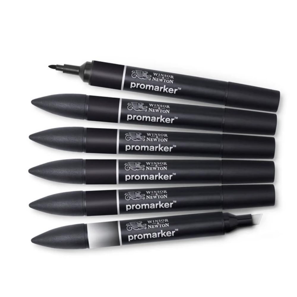 Winsor & Newton, Promarker, Black & Blender, Set of 6, Alcohol Based Dual Tip Markers