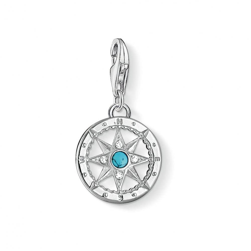 Thomas Sabo Women Charm Pendant Compass Travel Charm Club 925 Sterling Silver 1228-405-17