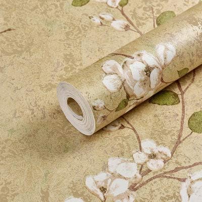 American Country Non-Woven Wallpaper 3D Stereo Vintage Garden Bedroom Living Room Wallpaper, Yellow 1 10 * 0.53m