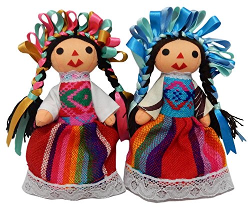Genoveva Perez Artesanias IER Typical Handmade Mexican Doll Maria, Assorted Colors (2-Pack) (#1 - 6