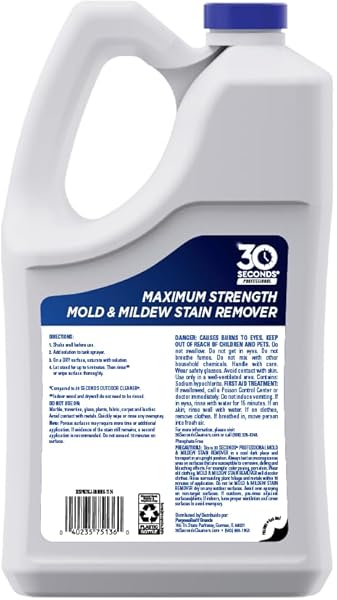 30 SECONDS PRO MOLD AND MILDEW STAIN REMOVER | SCRUB FREE | BRIGHTER RESULTS INSTANTLY | READY TO USE REFILL | 128 FL. OZ. – PACKAGING MAY VARY