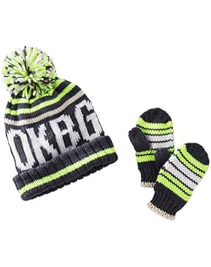 OshKosh Little Boys' Knit Ski Hat & Mittens Set (2-4T, Grey Yellow)
