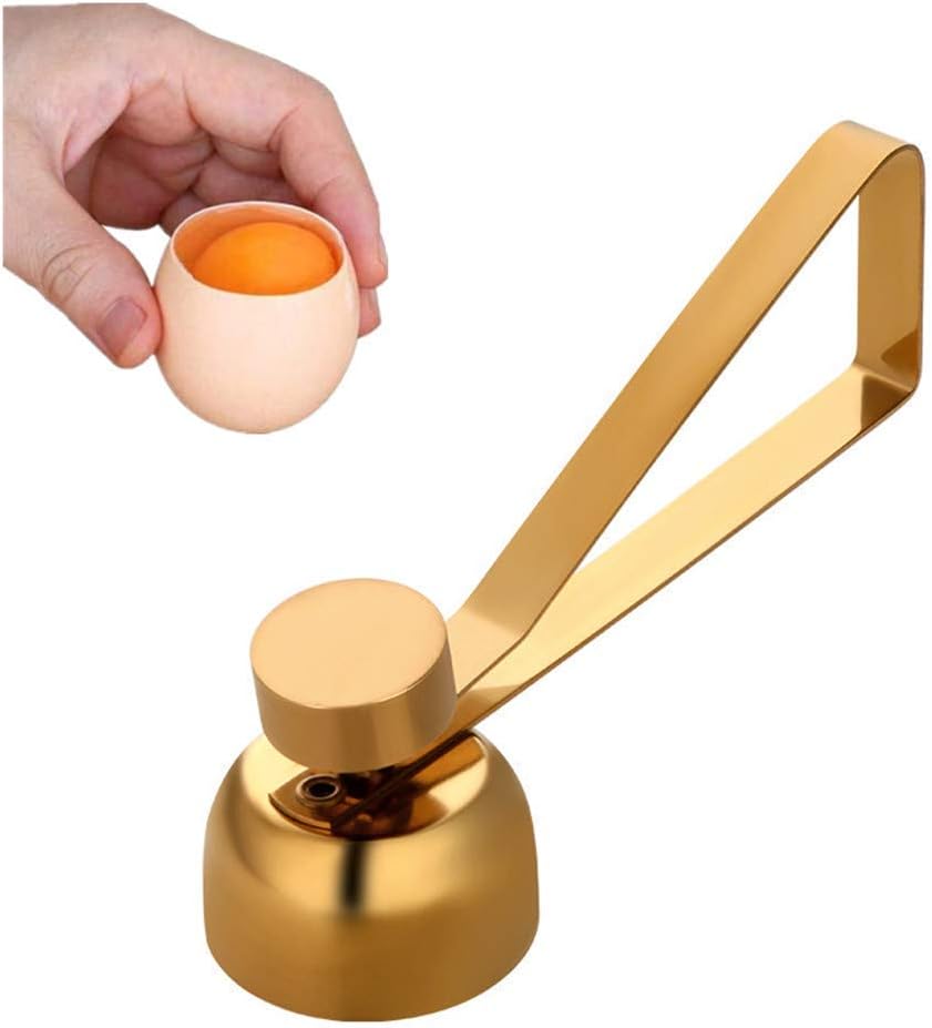Qwqz zrzsbkl Egg Topper Cutter, Titanium Plating Long Handle Egg Cracker Topper, Stainless Steel Egg Opener for Raw Soft or Hard Boiled Egg (Golden)