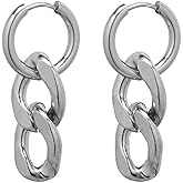 Punk Big Chain Drop Dangle Small Hoop Earrings for Women Men Stainless Steel Charms Thick Tassel Dropping Huggie Hoops Cartilage Hypoallergenic Fashion Personalized Y2K Jewelry