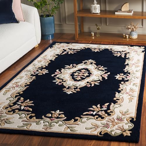 SAFAVIEH Aubusson Collection Area Rug - 6' x 9', Navy & Ivory, Handmade Traditi…