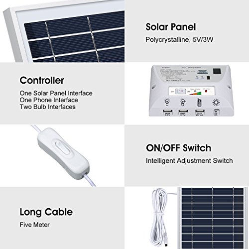 SUAOKI Solar Lighting System Portable Home Light Kit with Solar Panel, Controller, 2 LED Bulbs