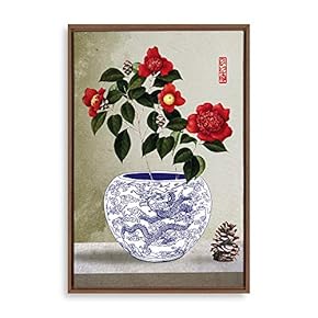 Framed Canvas Wall Art for Living Room, Bedroom Blue and White Porcelain Canvas Prints for Modern Home Decoration Ready to Hang - 16"x24" inches