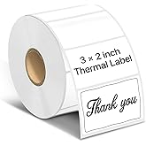 TuSamper Rectangle Thermal Label Stickers, 3"×2" (76.2mm x 50.8mm) Thermal Stickers Self-Adhesive Direct Thermal Stickers Labels Compatible with Thermal Label Printers, 500 Labels/Roll, White