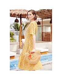 BOSTANTEN - Bolso de bambú con asa superior, hecho a mano, para verano, playa