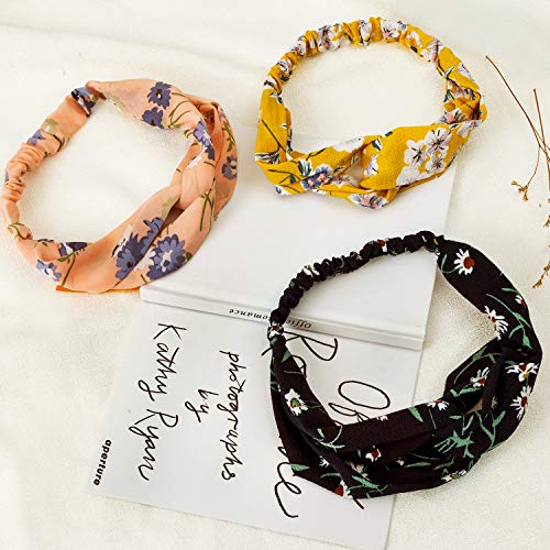 Dlala 8 Pack Boho Headbands for Women Girls Flower Printed Twisted Hair Band Beach Hair Accessory
