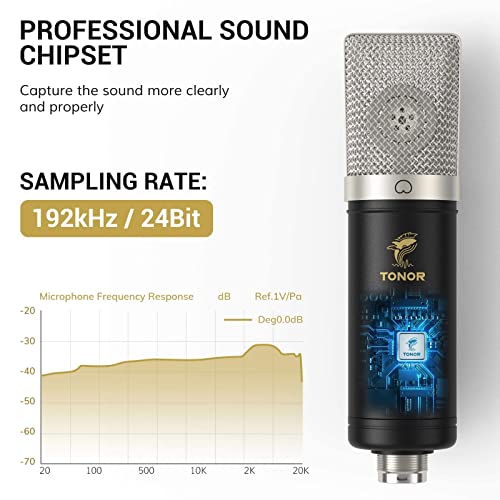 TONOR Condenser Microphone 192kHz/24Bit, USB Cardioid Computer Mic Kit