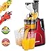 Masticating Juicer Machines, Hethtec Cold Press Juice Extractor with Large Double-Chute and Clean Brush for Fruits and Vegetables, High Yield, BPA-Free, 60R/M, 150W (red-1)