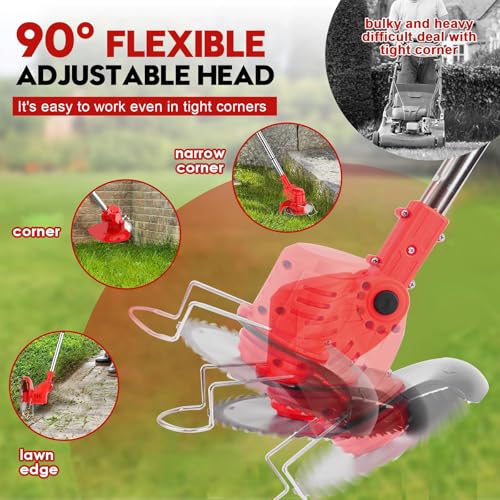 Cordless Strimmer Electric with Battery and Charger, 3-in-1 Electric Grass Trimmer Telescopic Grass Cutter, with 3 types 16 Blades 2 Batteries, for Garden Mowing, Edging, Sawing of Lawn and Shrubs