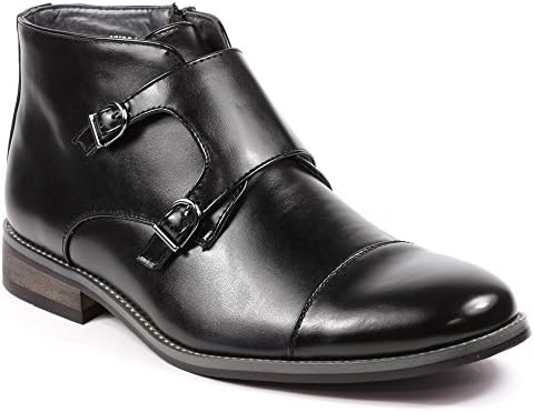 UV Signature UV204 Men's Cap Toe Double Monk Strap Formal Dress Casual Ankle Boots (9, Black)