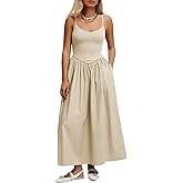 Mieazom Women’s Sleeveless V-Neck Maxi Dress with Pockets – Slim Fit Casual Summer Spaghetti Strap Dress for Vacation