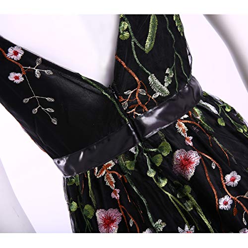 KONVINIT Womens Long 3D Flower Prom Party Dress Backless Casual Gown Tulle Prom Maxi Dress Black