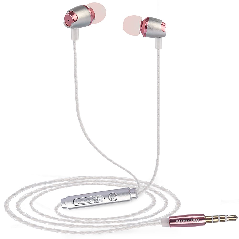 OUZIFISH Premium metal Earbuds, In-Ear Headphones, Stereo Bass Noise-isolating Earphones with Mic Gold