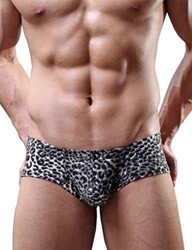 WenMei U Convex Boxers Briefs Leopard Grain Low-rise Men's Underwear (M, Black)