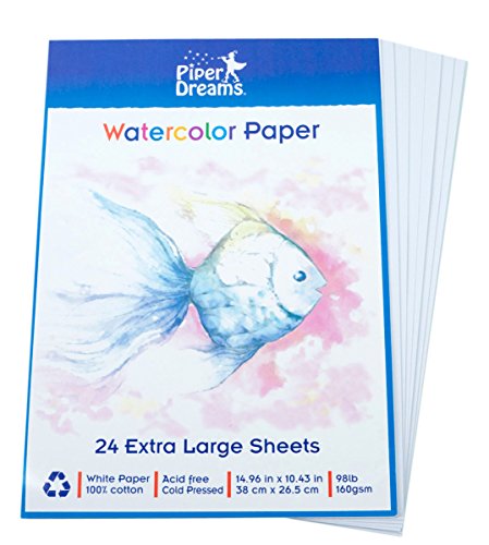 UPC 793597322517, Watercolor Paper - 24 Pack of Unbound, Extra Large (10.5 in x 15 in), Heavy Stock, Loose White Sheets - Designed for Watercolors and Drawing