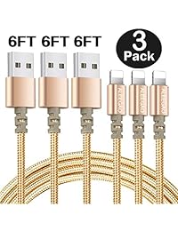 Cargador para iPhone, cable Lightning trenzado de nailon de 6 pies y cable rápido (dorado)
