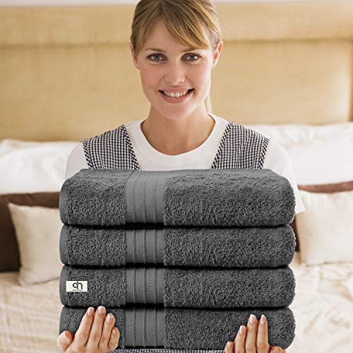 4-Piece Bath Towels Set for Bathroom, Spa & Hotel Quality | 100% Cotton Turkish Towels | Absorbent, Soft, and Eco-Friendly (Dark Grey)