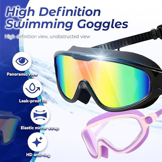 ORCHID M® Adults Swim Goggles 2 Pack, Anti-Fog Wide View UV Protection Pool No Leaking Swimming Goggles for Adult Youth & Men,Women