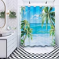 DESIHOM Beach Shower Curtain Palm Trees Shower Curtain Tropical Shower Curtain Beach Theme Polyester Waterproof Shower Curtain 72x72 Inch