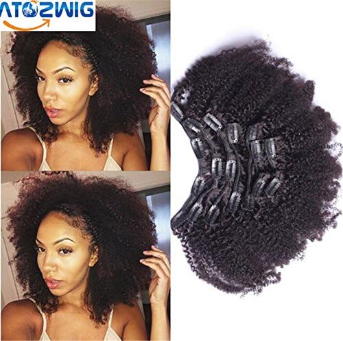 ATOZWIG Clip In Human Hair Extensions 10"-26" Kinky Curly Clip Ins Virgin Mongolian Afro Kinky Curly Human Hair Clip In Extensions