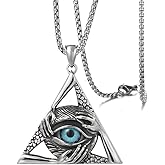 Blowin Hip Hop Mens Retro Stainless Steel Vintage Evil Eye Protection Hands Triangle Pendant Necklace Illuminati Egyptian Eye of Horus Ra Necklace, 24 inch Chain