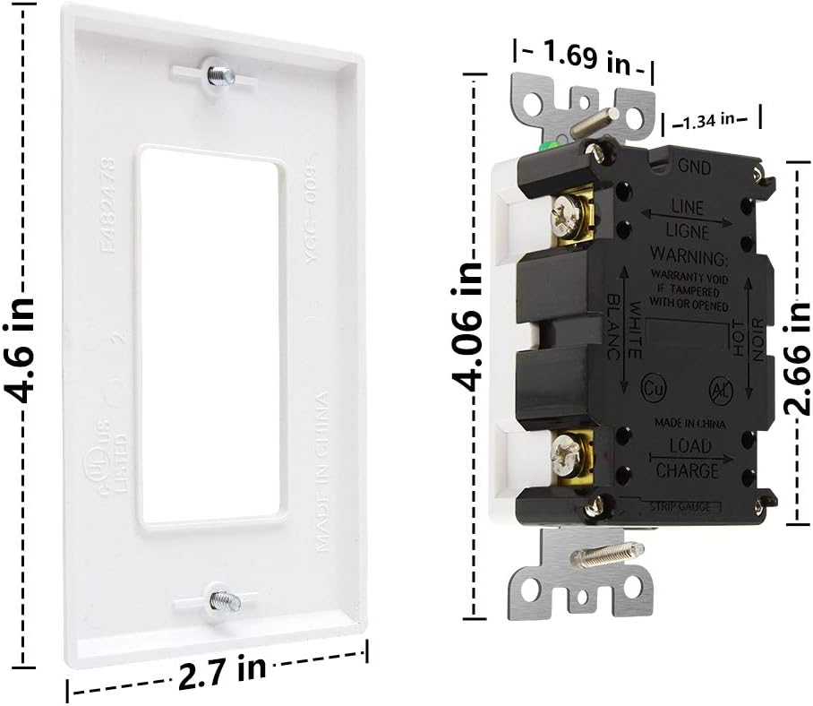 GFCI Outlet 20 Amp, UL Listed, Tamper-Resistant, Weather Resistant Receptacle Indoor or Outdoor Use, LED Indicator with Decor Wall Plates and Screws (White) - - 