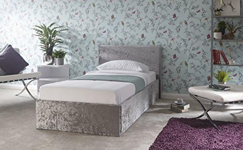 Steel Crushed Velvet Fabric Side Lift Ottoman Storage Bed (3ft Single)