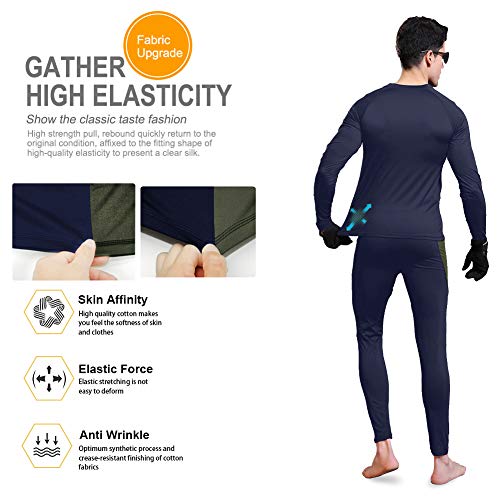 Men's Thermal Underwear Wintergear Fleece Long Johns Compression Base Layer Set Skiing Warm Top & Bottom (Blue, XXL)