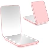 WOBSION Small Mirror with Lights,LED Compact Makeup Mirror,1x/3x Mini Travel Mirror with Magnification,Portable for Purse,Pocket,Gifts for Girls,Pink