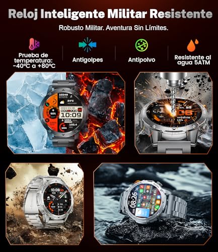 Reloj Inteligente Hombre, 1000mAh, Pantalla 1.75''HD, Smartwatch Diseño Militar, Llamada Bluetooth, 130+Deportivos, IP68 Resistente Agua Smart Watch, Monitoreo Cardíaco Sueño, Android iOS, Negro mate