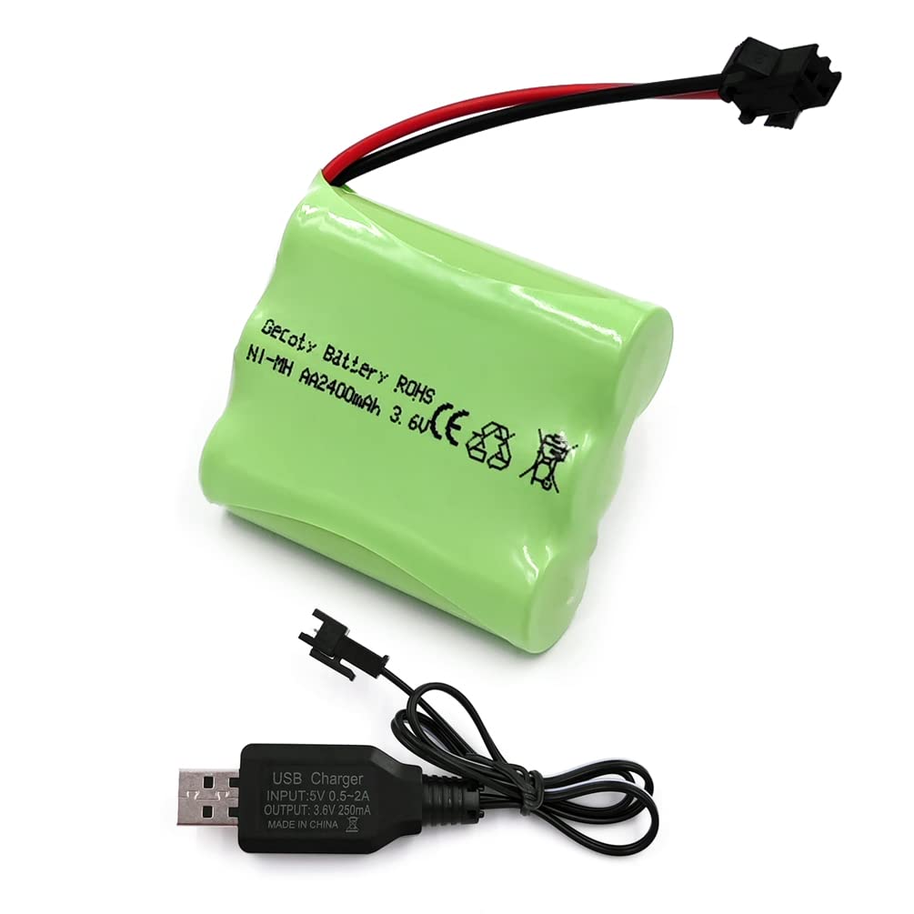 Gecoty® Ni-MH 3.6V 2400mAh Rechargeable AA Battery Pack with USB Charge Cable, SM 2P Plug, for Remote Control Toys, Lighting, Power Tools, Household Appliances