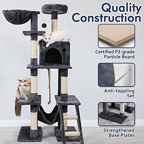 rabbitgoo Cat Tree Cat Tower 61" for Indoor Cats, MultiLevel Cat Condo