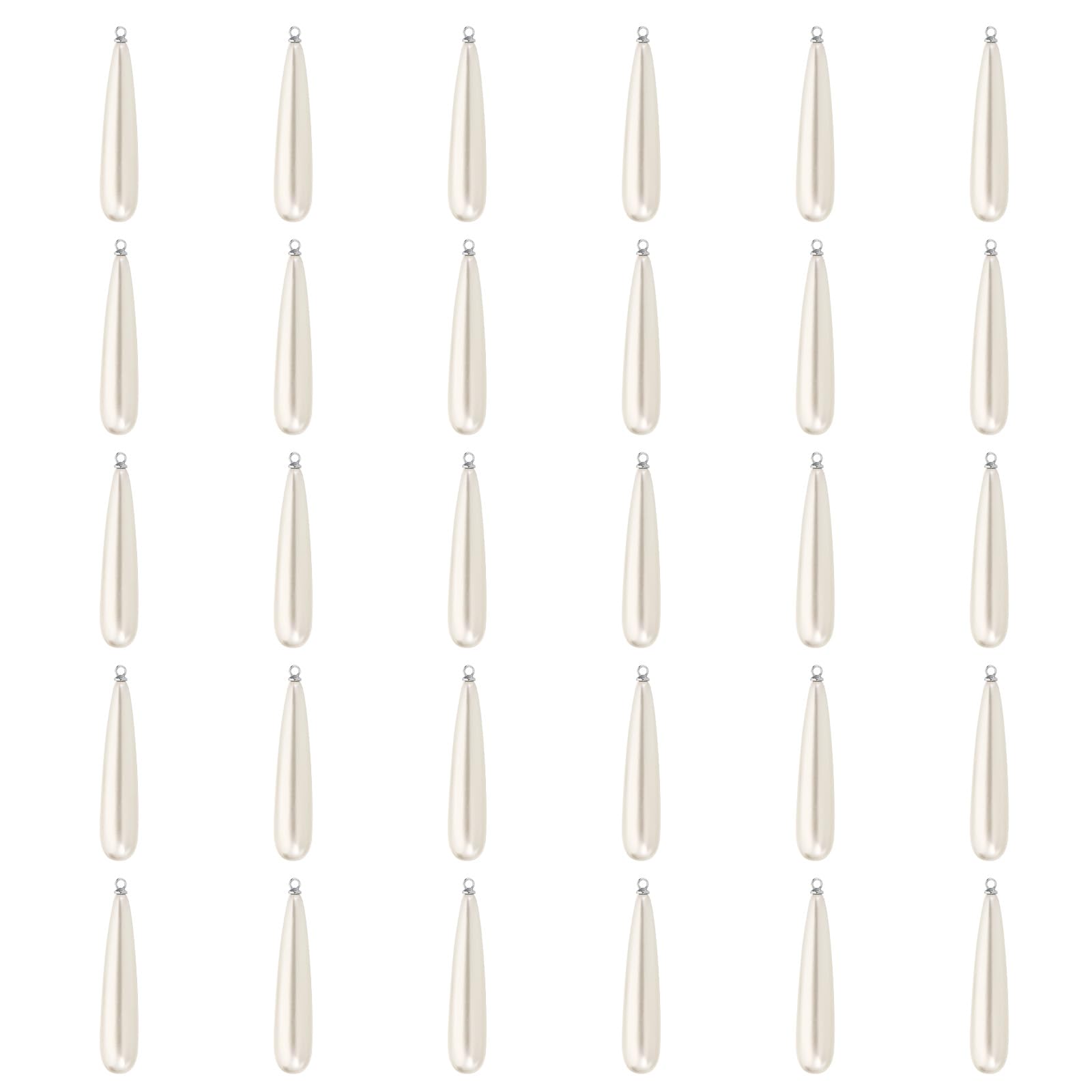 PATIKIL 40x9mm Pearl Charm, 30Pcs Pearl Beads Teardrop Faux Pearl Pendant Charm with Loop Bulk Imitation for Jewelry Making Bracelets Earrings Necklace Wedding Decorations Dress, Silvery