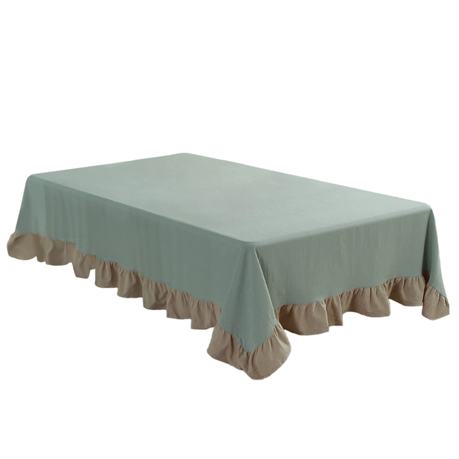 rismart Ruffle Square Linen Table Cloth Cover Tablecloth for Tabletop Desk Adornment Green 140 x 140 cm